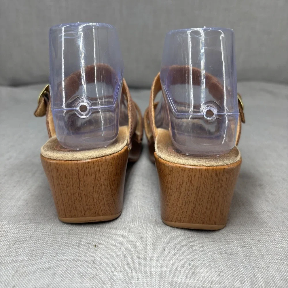 Dansko Sophie Brown Leather Dual Strap Buckle Wedge Slide Sandals Eu Size 37